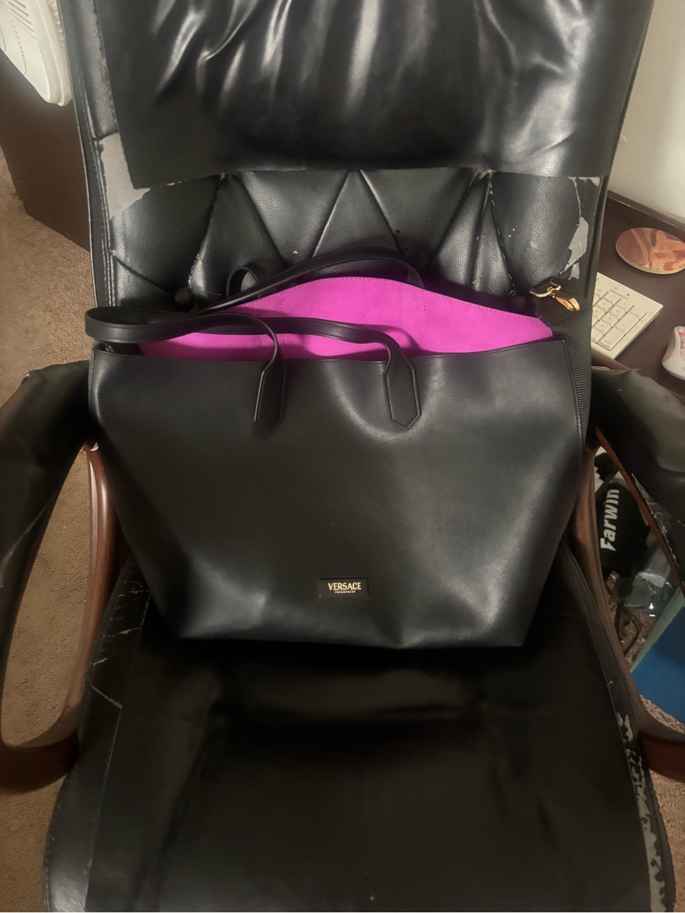 Versace Black Tote Bag with Pink Interior